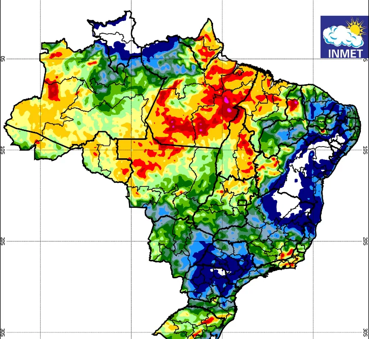 Semana deve ter maiores volumes de chuva concentrados na Região Norte e no centro-norte de Mato Grosso