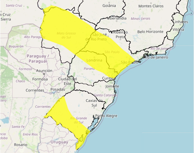 Rio Grande do Sul, Paraná, São Paulo e Mato Grosso do Sul têm alerta para tempestade