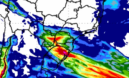 Região Sul e Mato Grosso do Sul têm possibilidade de chuva intensa, granizo e ventos fortes nesta 4ª feira (22)